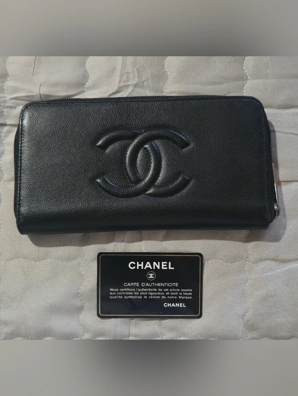 Chanel Black Caviar Leather Wallet with CC Logo